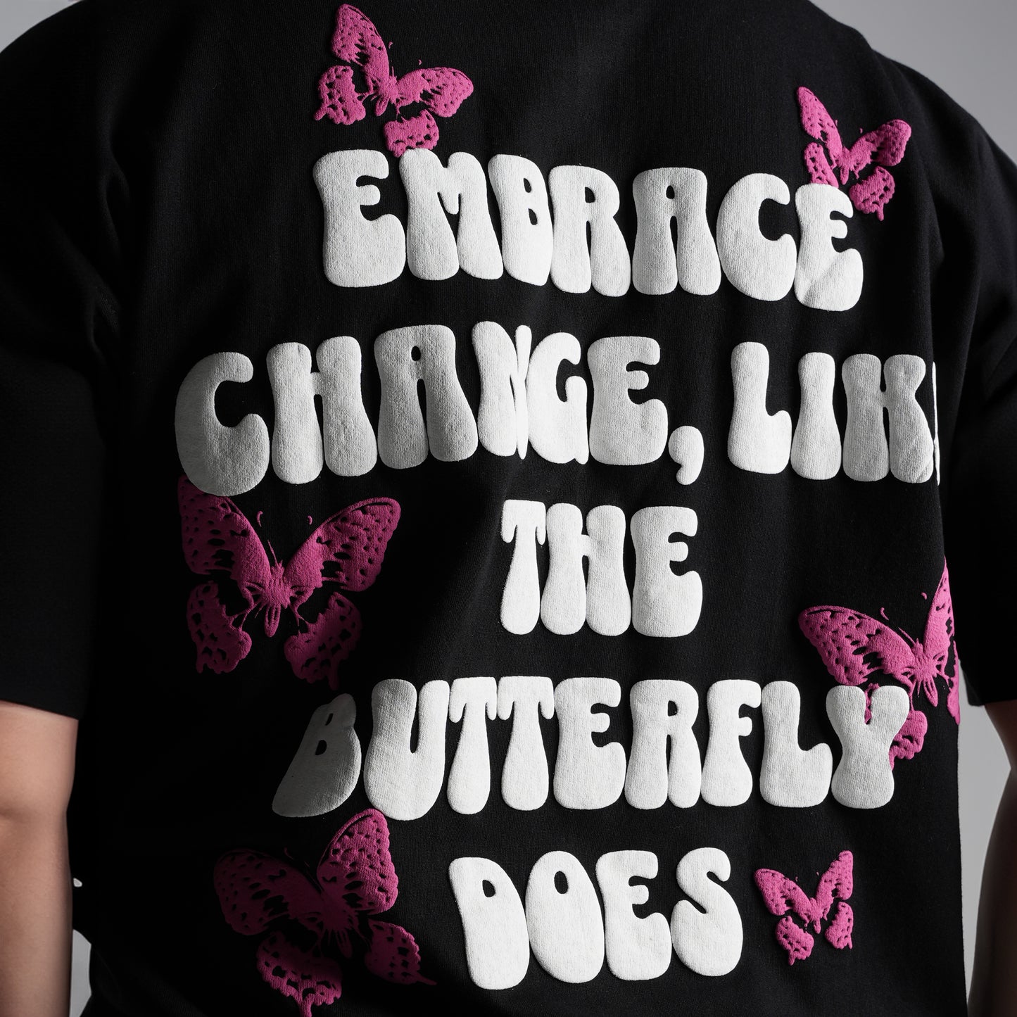 Embrace Butterfly in Black Puff Print T-Shirt