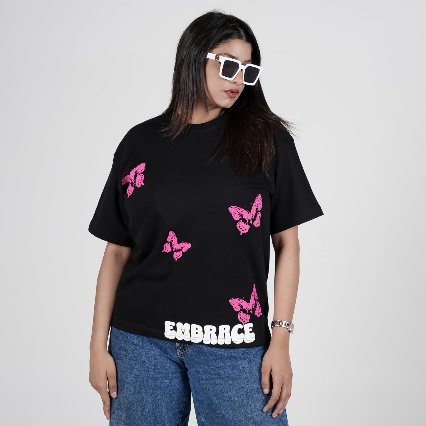 Embrace Butterfly in Black Puff Print T-Shirt