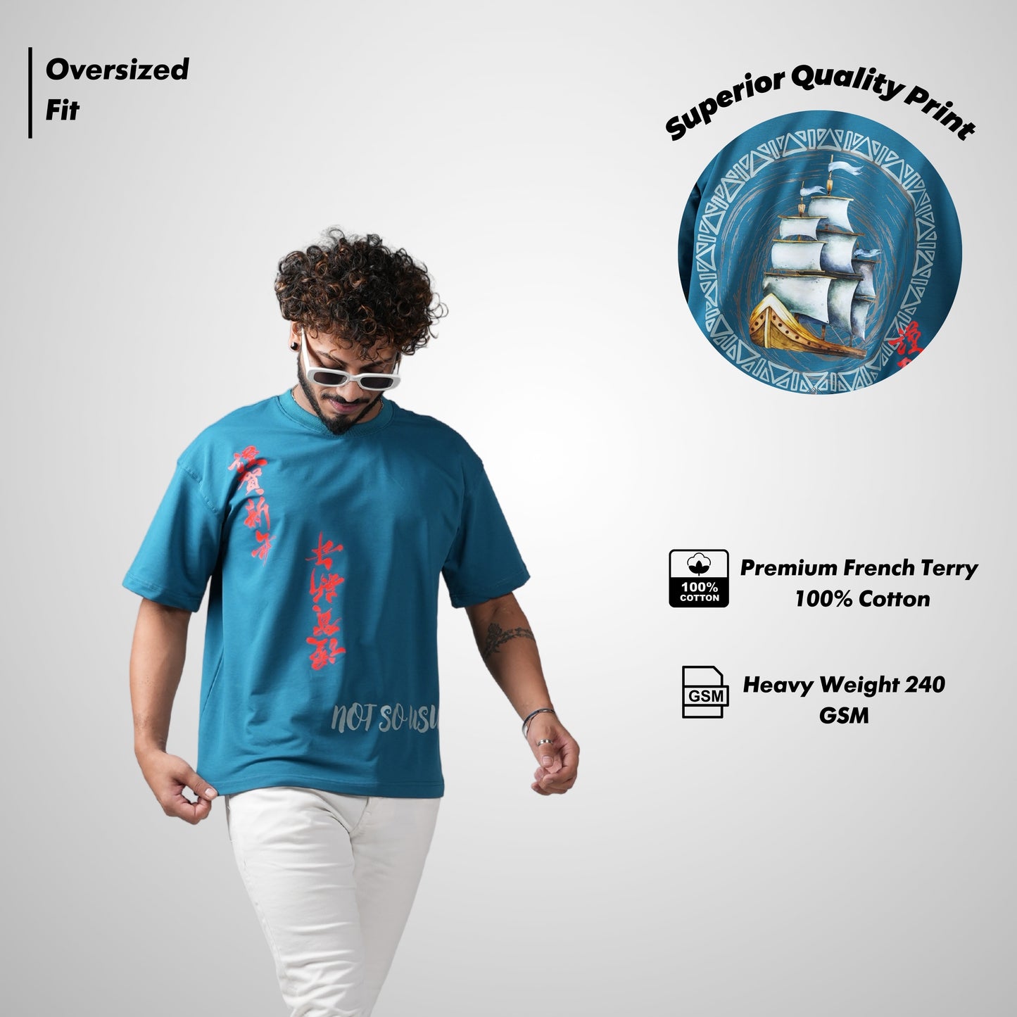 Sail Boat in teal T-Shirt